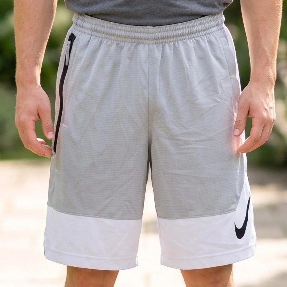 Nike Dri-FIT Basketball Shorts Grey White Athletic Gym Training 5519